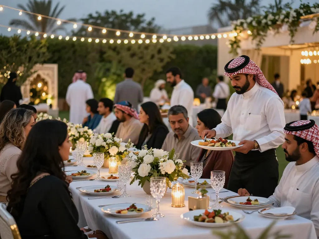Event rental ksa: Exquisite outdoor dinner event setup in Saudi Arabia
